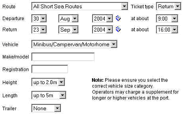 Ferry booking form