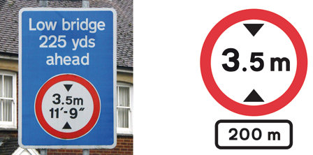 Low bridge warning signs