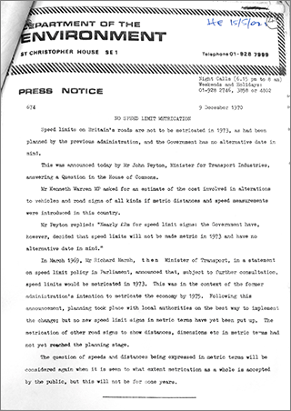 no speed limit metrication 1970